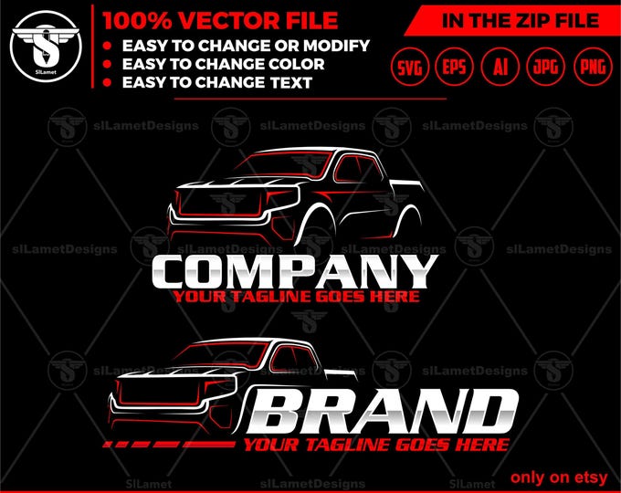 pickup truck line art logo - pickup truck logo template - pickup truck abstract logo - pickup line logo - european pickup trucks logo