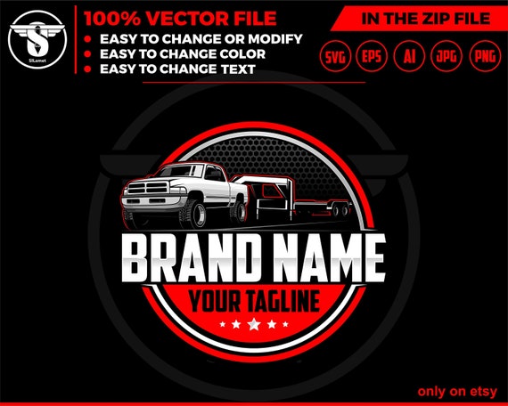 pickup flatbed trailer logo - pickup trailer - pickup and flatbed trailer logo, pickup and trailer logo - trailer towing logo - flatbed