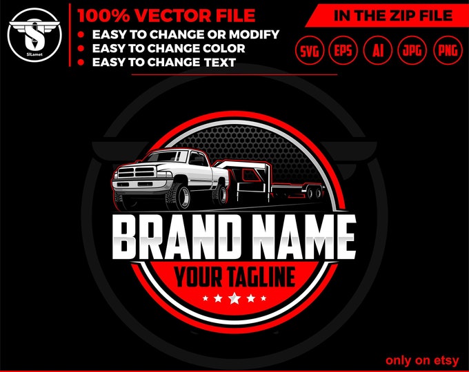 pickup flatbed trailer logo - pickup trailer - pickup and flatbed trailer logo, pickup and trailer logo - trailer towing logo - flatbed