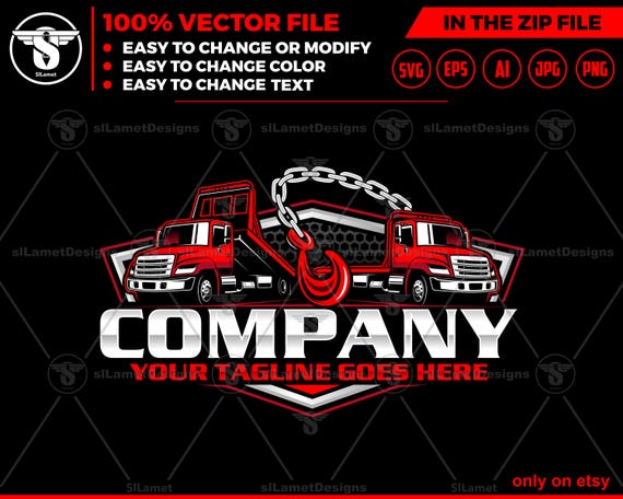 flat bed tow truck logo - flat bed towing - towing truck logo - Vehicle Recovery Logo - Towing Service logo  - Roadside Assistance logo