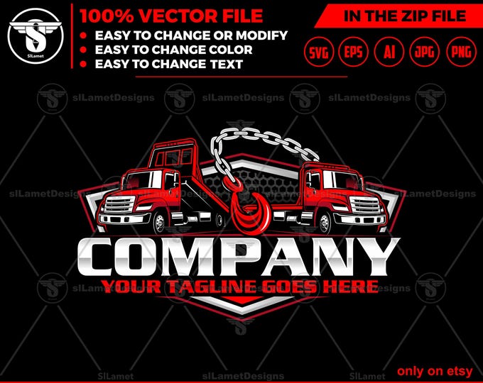 flat bed tow truck logo - flat bed towing - towing truck logo - Vehicle Recovery Logo - Towing Service logo  - Roadside Assistance logo