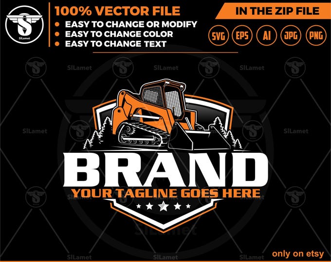 Skid steer loader logo - skid steer tracker logo - skid steer svg - Bulldozer logo SVG - Heavy Equipment logo - Bulldozer svg - Wheel Loader
