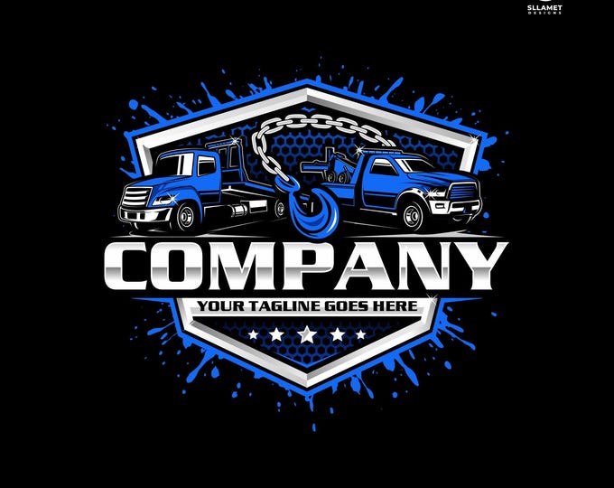 Towing Truck Logo: Editable Vector for Roadside Assistance & Recovery Branding (SVG, EPS, PNG)