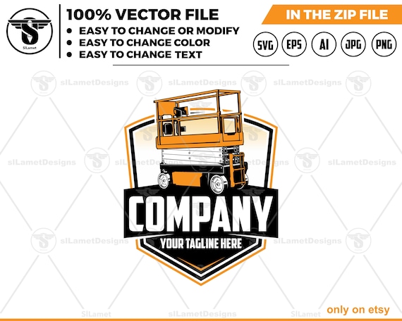 Scissor Lift Logo - Aerial Lift logo - Construction Equipment Logo - Lift Platform Design - Industrial Machine logo