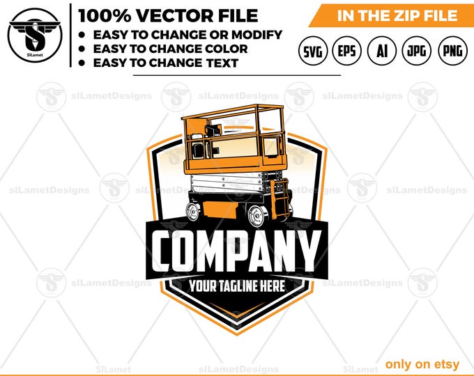 Scissor Lift Logo - Aerial Lift logo - Construction Equipment Logo - Lift Platform Design - Industrial Machine logo
