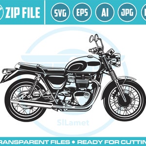 Triumph Bonneville T100 2021 SVG, Motocicletta classica SVG, Silhouette motocicletta SVG, Chopper Cruiser SVG Harley SVG File PNG per Cricut