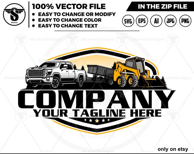 gmc pickup truck dump trailer and Skid steer whell loader logo, skid steer whell logo, Heavy Equipment logo Svg, GMC SIERRA 2500 DENALI