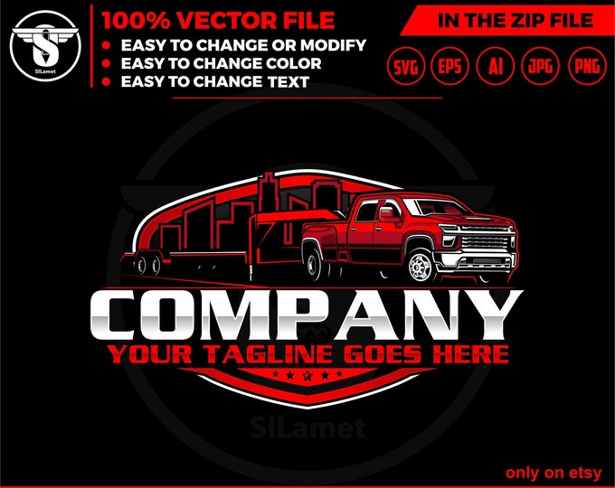 Hotshot Truck Logo Design: Pickup & Flatbed Trailer (Digital Download)