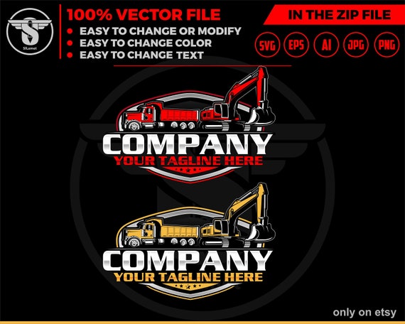 dump truck and excavator logo - equipment vehicles logo - heavy equipment svg