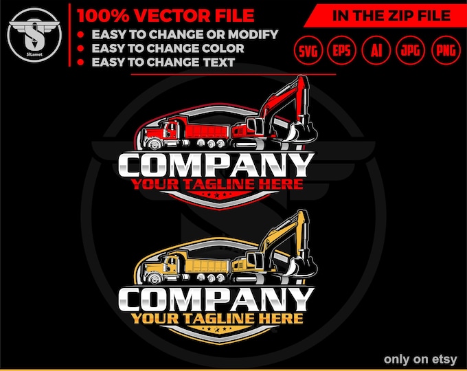dump truck and excavator logo - equipment vehicles logo - heavy equipment svg