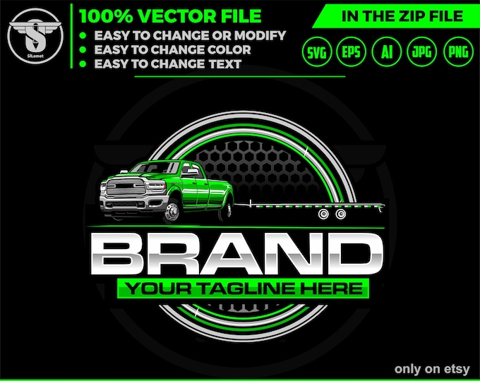 heavy duty pickup truck and trailer logo - trailer rentals logo - pickup truck and trailer logo - dodge dually truck - dodge truck