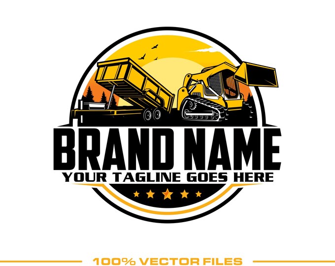 Excavation & Hauling Logo : Skid Steer Loader Dump Trailer Vector Design