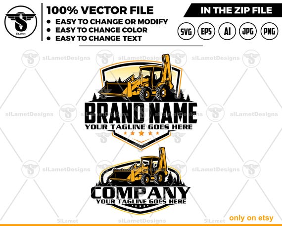 Backhoe Loader Logo  - Construction Equipment Logo Template  - Digital Download  - Editable Vector Design