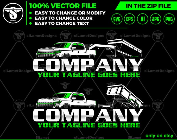 Pickup & gooseneck dump trailers Logo - Pickup Truck Trailer Logo Template - Hauling Equipment Branding - dump trailer logo