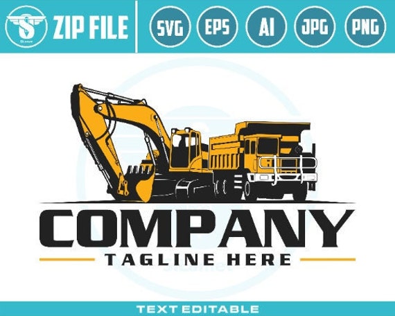 dump truck and excavator logo svg, dump truck excavator svg, dump truck svg, excavator logo, digger svg, heavy equipment logo, svg file