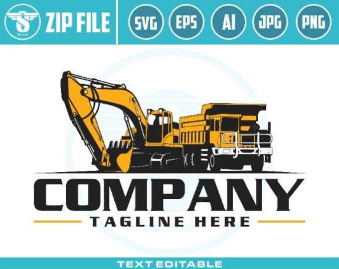 dump truck and excavator logo svg, dump truck excavator svg, dump truck svg, excavator logo, digger svg, heavy equipment logo, svg file