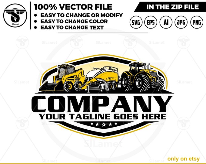 skid ster, Tractor and Big Baler logo - New Holland Big Baler logo- Tractor Farm Logo Template - farm logo- tractor logo - farm equipment