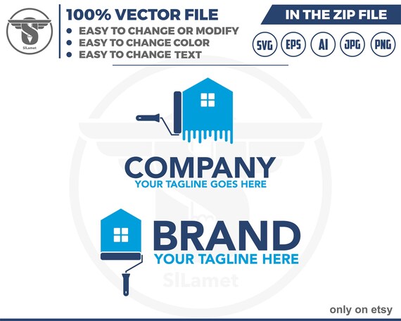 painting house logo - paint brush house logo -real estate logo - repair house logo - home improvement logo  - minimalis house logo