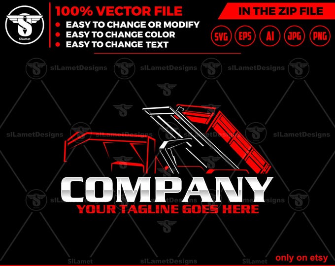 dump roll off trailer logo Logo - dump roll Trailer Logo Template - Hauling Equipment Branding - dump trailer logo