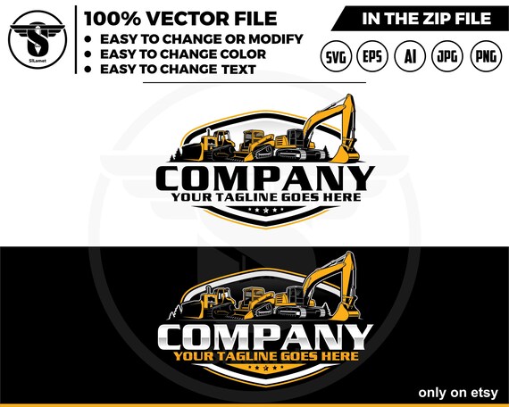 bulldozer, skid steer, excavator - equipment vehicles logo - heavy equipment logo