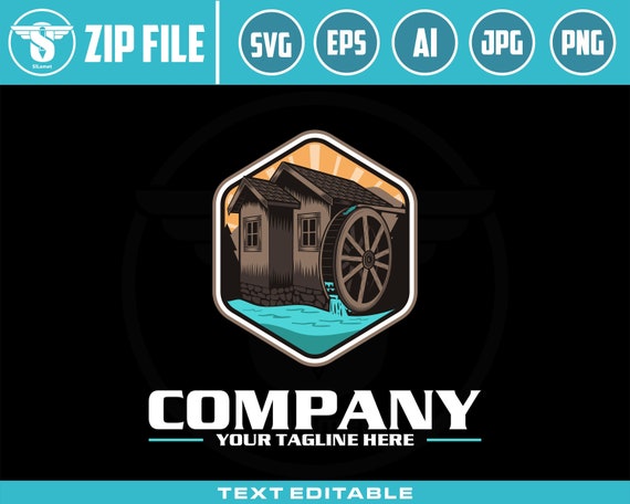Water mill logo - water wheel logo - Water mill house logo- Generating Power