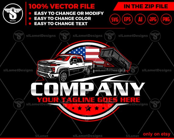 america Pickup & Dump Trailer Logo - Pickup Truck Trailer Logo Template - Hauling Equipment Branding  - dump trailer logo - USA dump trailer