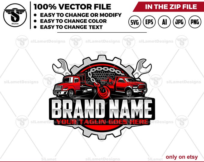 towing and repair logo , logo template, towing chain svg, tow truck logo, towing automotive service logo, tow car logo