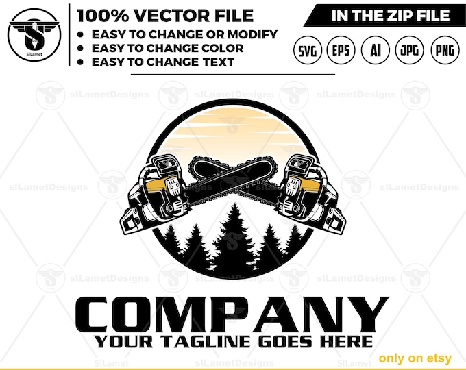 chainsaw logo- tree sevice logo - chainsaw logo - tree cutter - logging logo - logg logo
