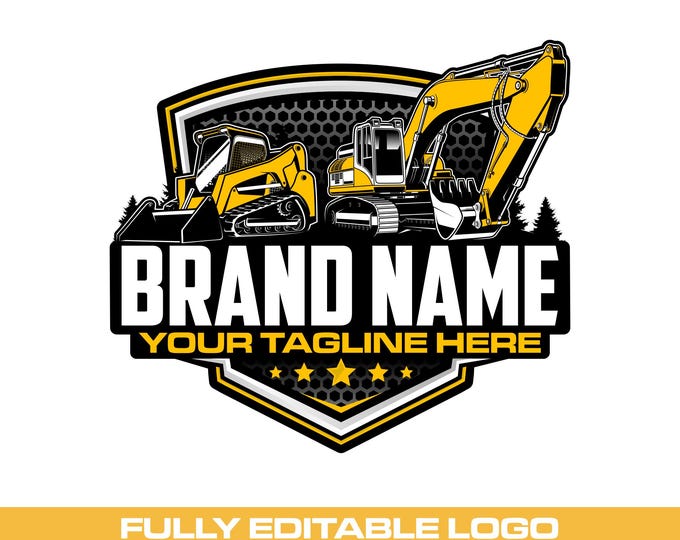 Excavator & Skid Steer Logo: Fully Editable, Construction Hauling SVG Vector Design