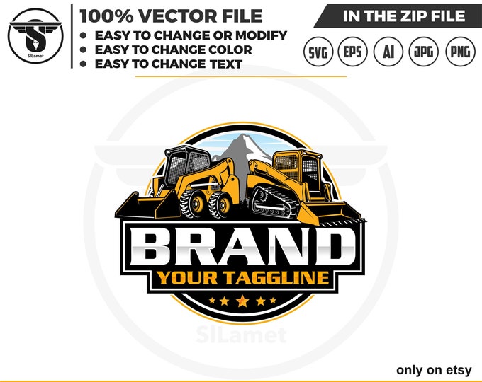 skid steer wheel loader  and skid steer trackerlogo , Skid steer loader logo, skid steer Wheel logo, skid steer svg Heavy Equipment logo Svg