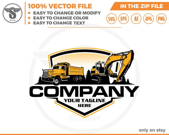 dump truck and excavator logo - equipment vehicles logo - heavy equipment svg