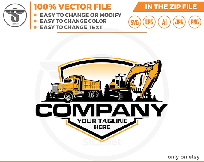 dump truck and excavator logo - equipment vehicles logo - heavy equipment svg