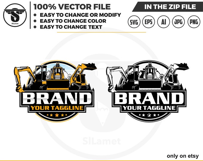 mini excavator, skid steer and Bulldozer logo svg, skid steer Bulldozer logo, skid steer SVG, equipment vehicles logo, heavy equipment logo
