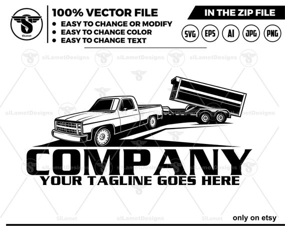 pickup and dump trailer logo - pickup and trailer logo - dump trailer services logo - dump junk services logo - dump trailer