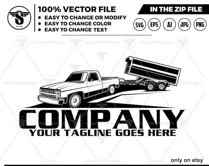 pickup and dump trailer logo - pickup and trailer logo - dump trailer services logo - dump junk services logo - dump trailer