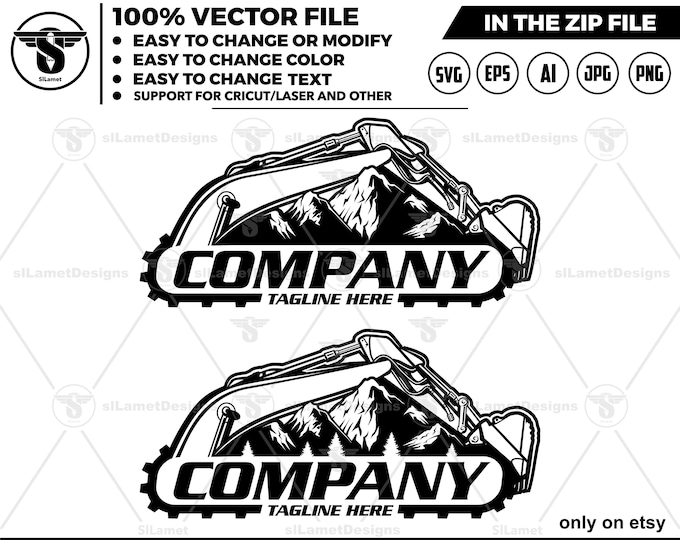excavator mountain logo - excavator logo template - bucket excavator svg - construction logo - digging logo - earth digging logo -