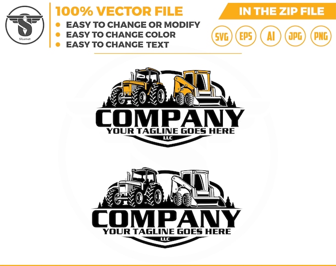 Skid loader and Tractor Logo Template - farm logo- tractor logo - farming tractor logo,