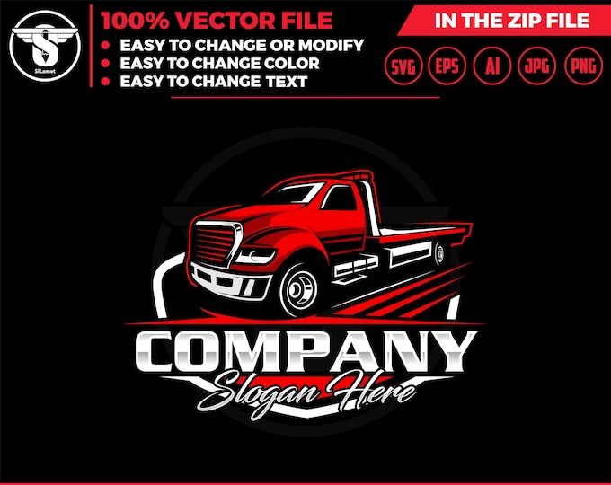 Flatbed Truck Towing Logo: Roadside Recovery Service Vector Designs (SVG, EPS, PNG)
