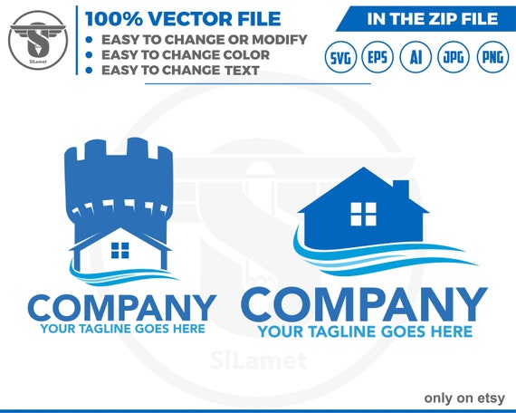castle house logo - beach house logo - minimalis house  logo - Real Estate Logo - Logo Design Template - Real Estate Agent Logo,