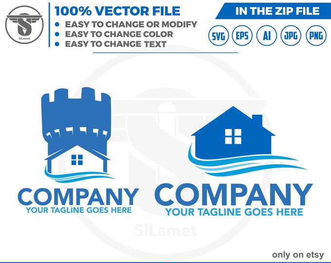 castle house logo - beach house logo - minimalis house  logo - Real Estate Logo - Logo Design Template - Real Estate Agent Logo,