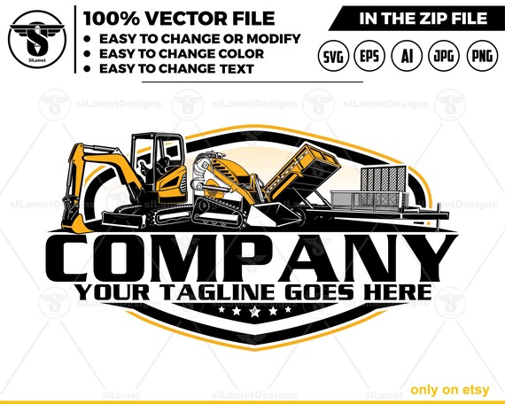 equipment vehicles logo - Skid steer loader, Hybrid Hydraulic Dump Trailer, Mini Track Loader, mini excavator - heavy equipment svg