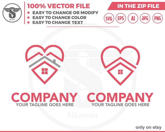 love house logo - heart house logo - minimalis house logo - Real Estate Logo - Logo Design Template - Real Estate