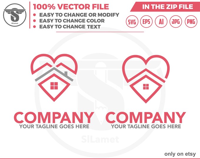 love house logo - heart house logo - minimalis house logo - Real Estate Logo - Logo Design Template - Real Estate