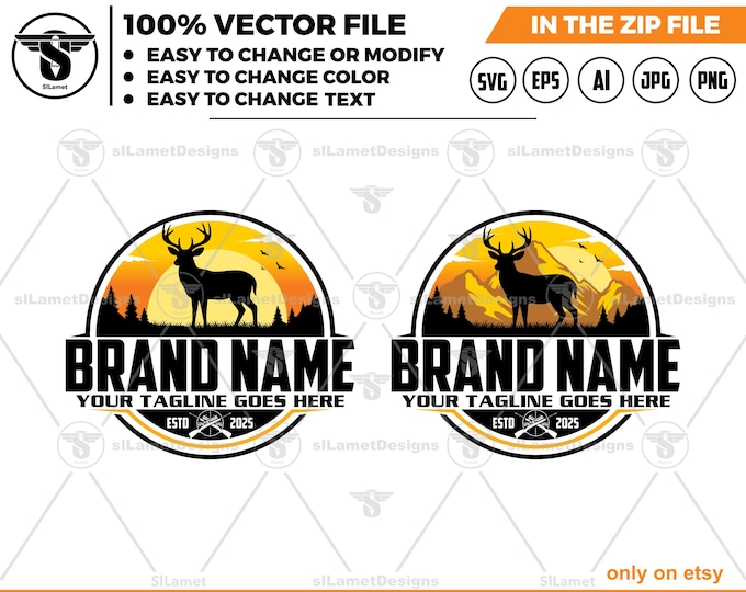 Deer Hunting logo - Deer svg - Deer Hunting svg  - Hunting logo  - Vintage Deer Antler Emblem for Hunting Club, Wildlife & Outdoor Adventure