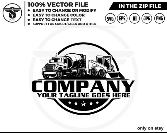 skid steer and Mixer Truck logo - Cement Mixer Truck logo - Concrete Mixer Truck - truck cemente mixer -cricut