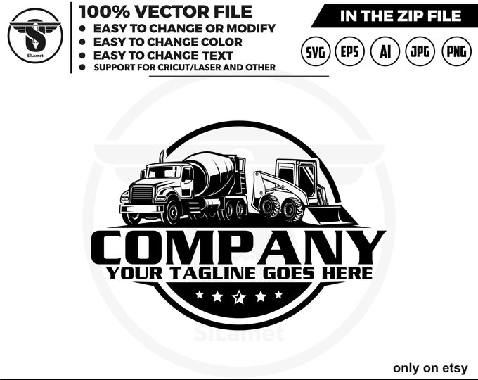 skid steer and Mixer Truck logo - Cement Mixer Truck logo - Concrete Mixer Truck - truck cemente mixer -cricut