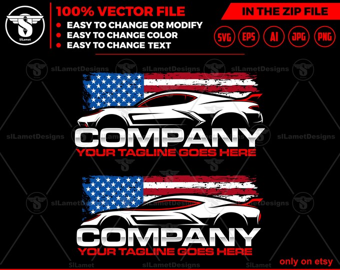 American Sports Car Logo - USA Sports Car Logo Template - Racing Car Branding - america automotive logo sport car logo - automotive logo