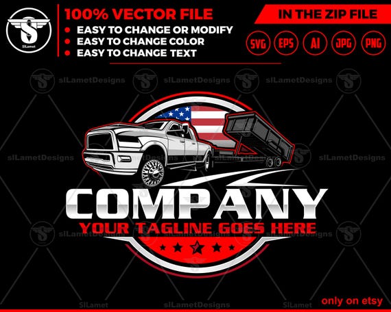 america Pickup & Dump Trailer Logo - Pickup Truck Trailer Logo Template - Hauling Equipment Branding - dump trailer logo - USA dump trailer
