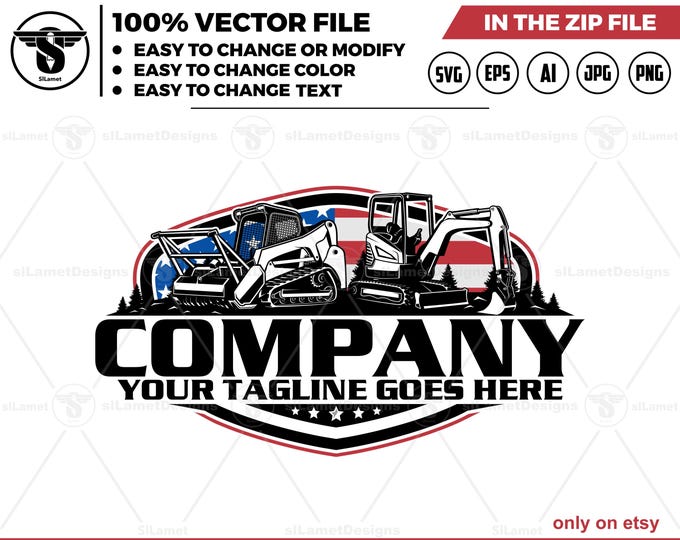 America Skid Steer mulcher & mini Excavator Logo: USA Compact Equipment SVG