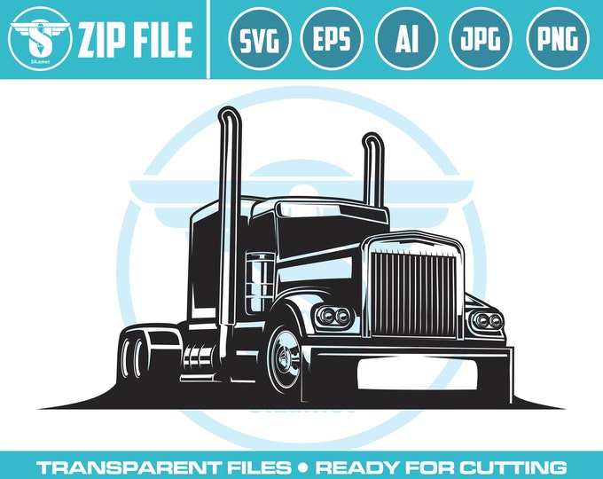 Semi Truck svg, Truck Driver Trucker Big Rigg 18 Wheeler Semi Tractor Trailer Shipping Trucking Logo .SVG Vector Cricut Cut Cutting